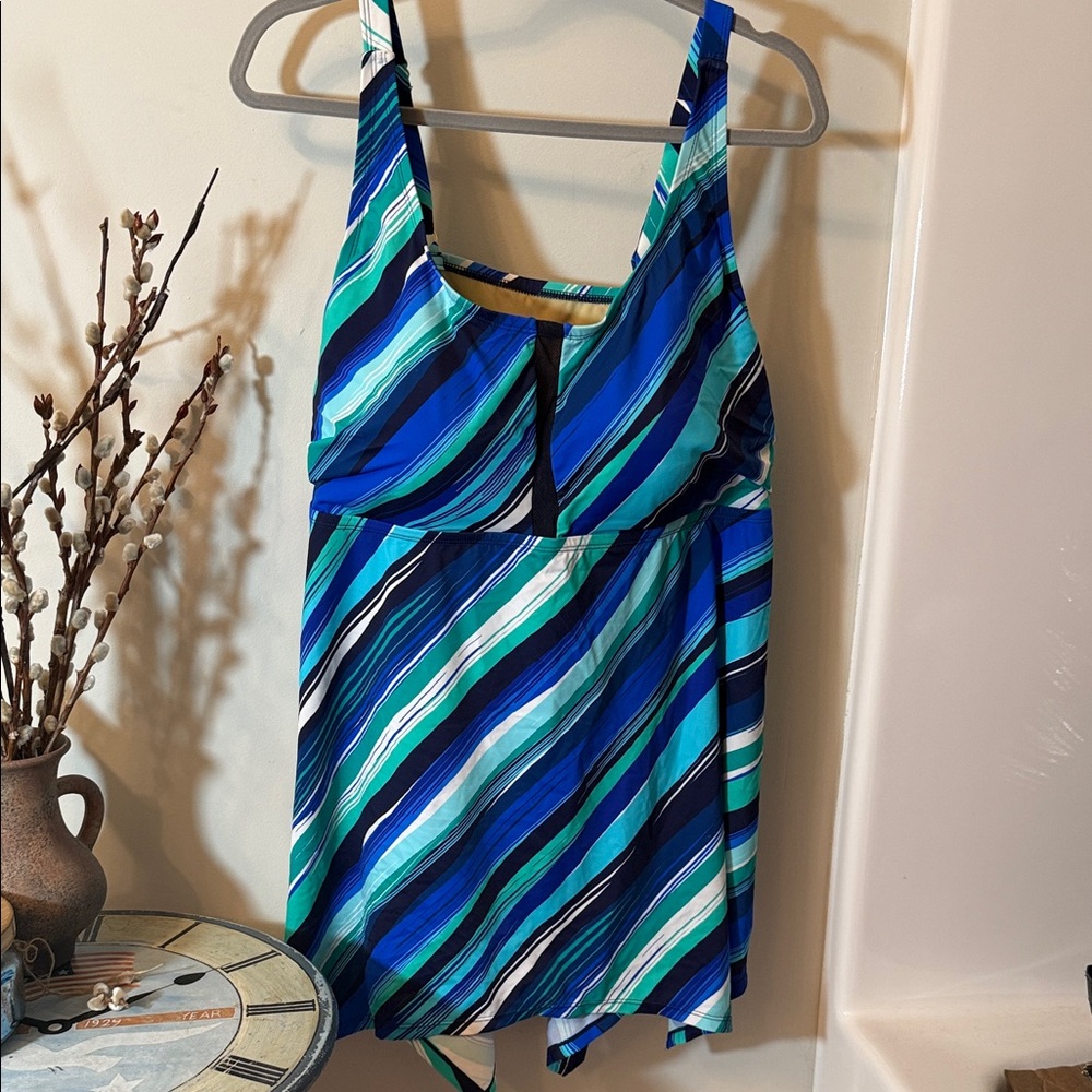 Striped Blue and Green Women's One Piece Swimsuit
